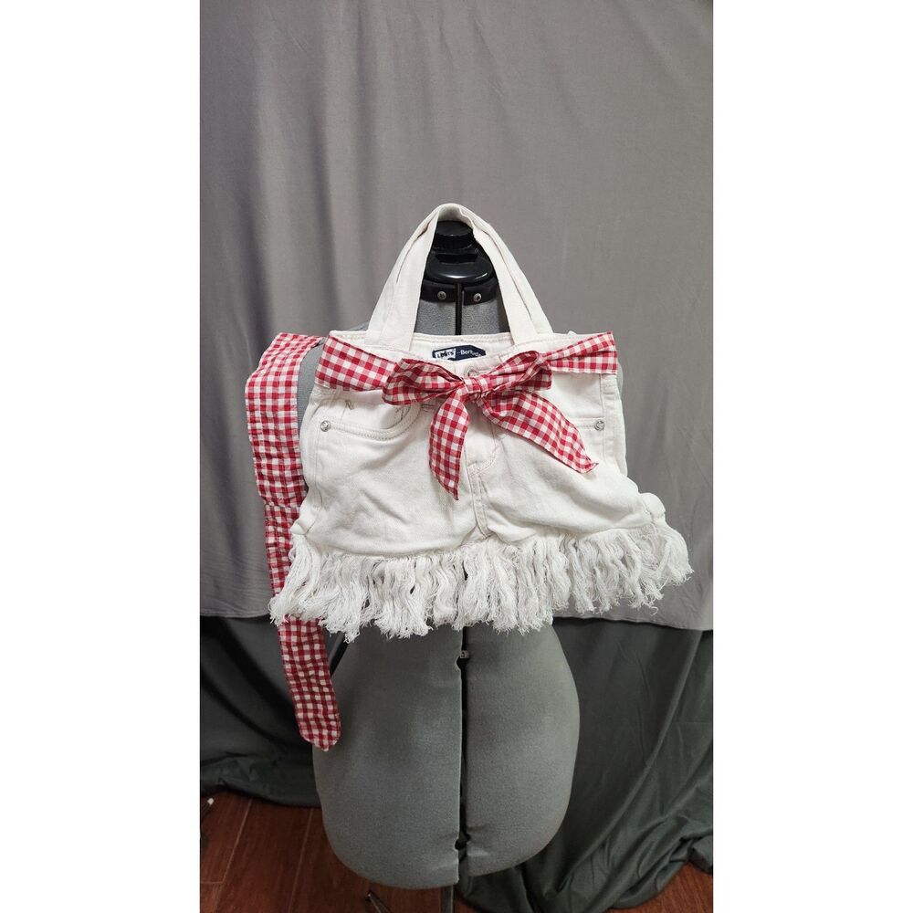 White red Denim bag, handbag, purse.Bohemian, hobo, hippie style.hand-made12x7.5